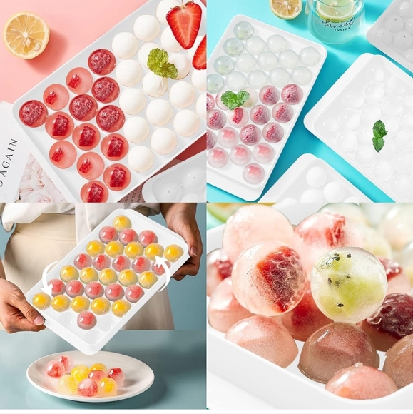 Round Ice Cube Tray set and holder with ice scooper - Picture 3 of 7